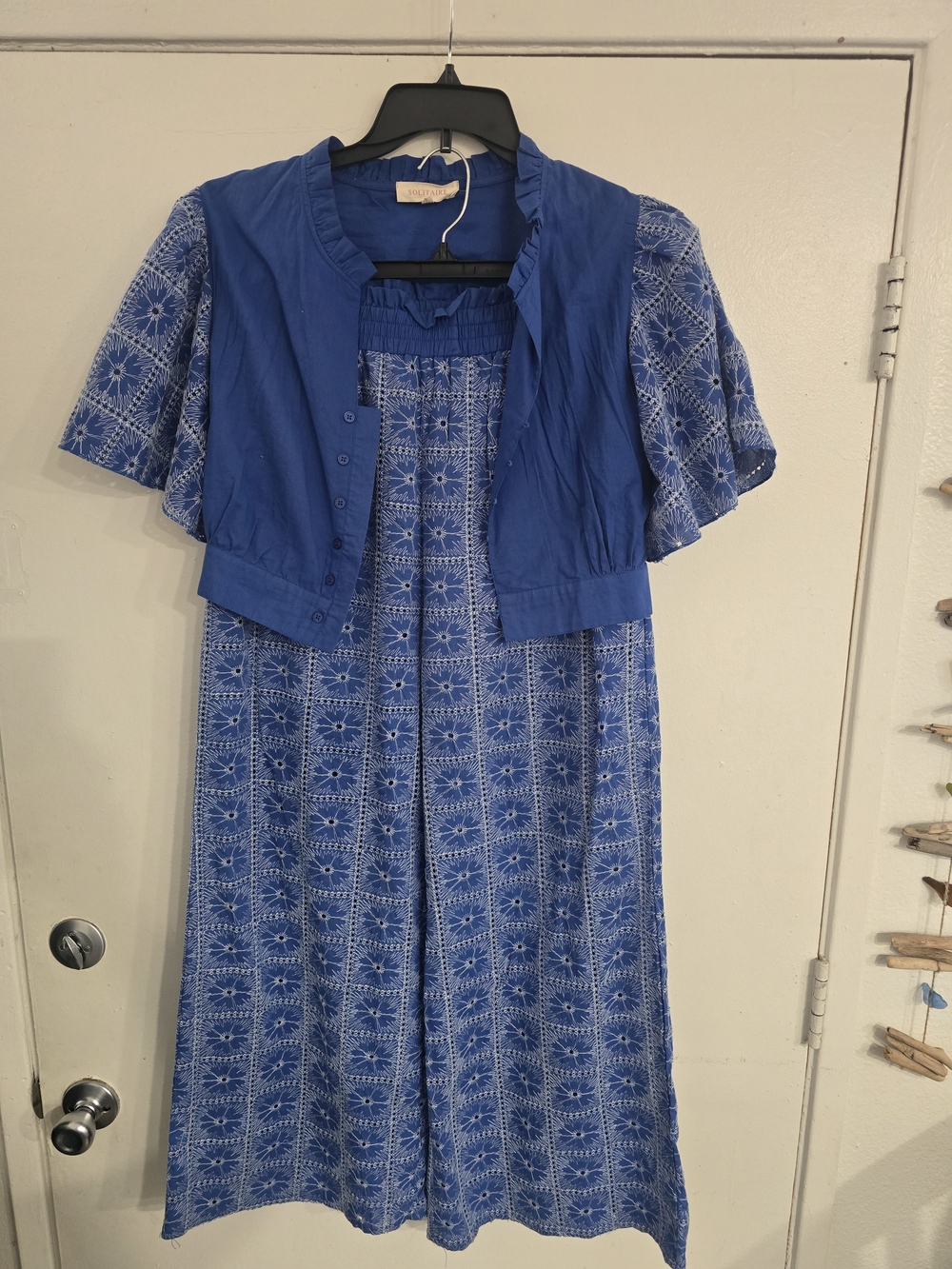 Solitaire Embroidered Crop Blouse Cobalt Blue Boho Pants Suit